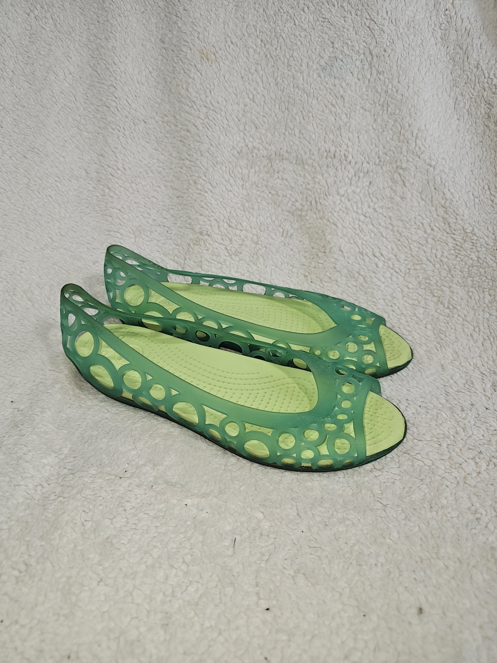 Crocs Adrina Womens 8 Green Jelly Shoe Peep Toe Flats Waterproof. - Picture 5 of 13